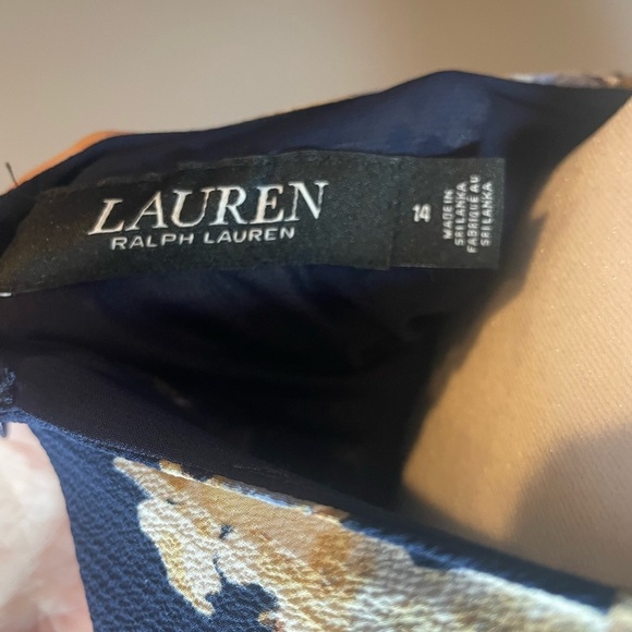 Lauren Ralph Lauren Women’s 14 Navy Floral Midi Dress Belted Sleeveless - Picture 3 of 8
